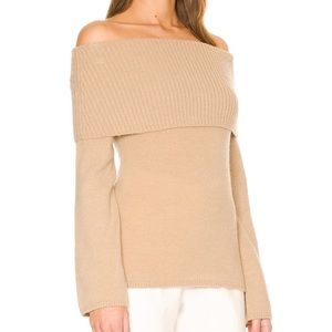 cult gaia Beige Off-the-Shoulder Foldover Sweater
